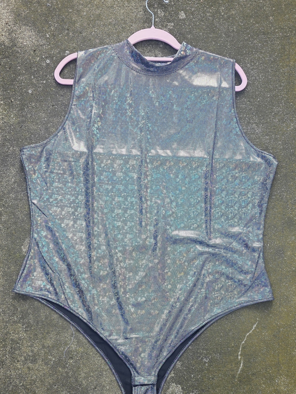 Holographic Silver High-Neck Sleeveless Bodysuit NWT